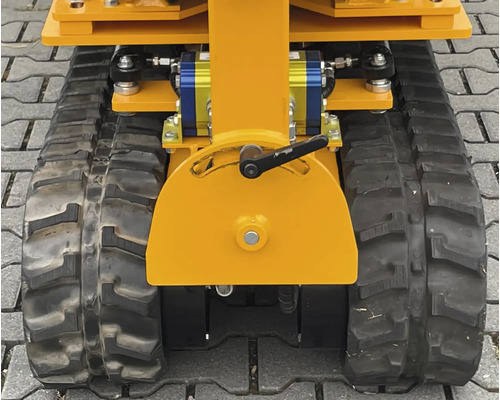 Detailansicht der Kettenlaufwerke einer Mini-Drahtseilbagger Maschine.