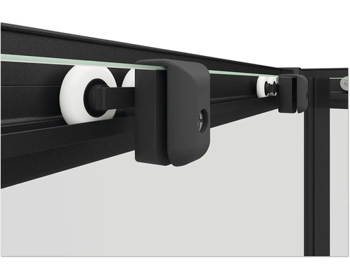 Gros plan d''une cabine de douche avec guidage à rouleaux