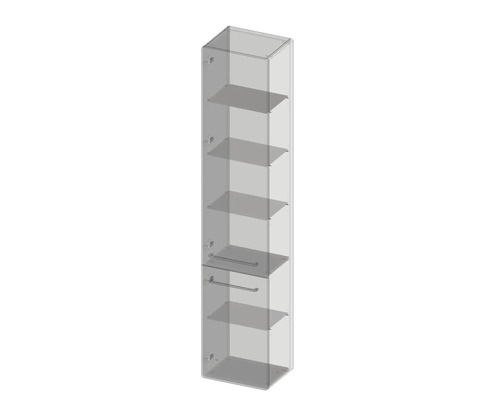 Armoire haute de salle de bain avec plusieurs étagères et deux porte-serviettes