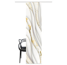 Porte coulissante avec motif ondulé abstrait en blanc et or