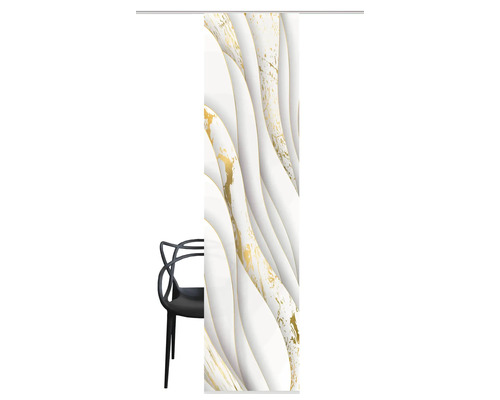 Porte coulissante avec motif ondulé abstrait en blanc et or