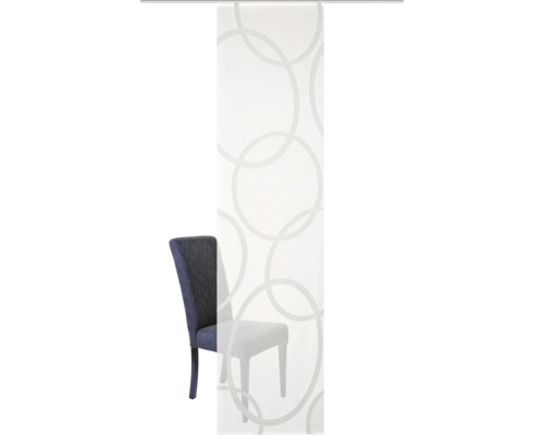 Panneau coulissant avec motif de cercles et chaise