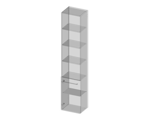 Armoire de salle de bain étroite avec étagères, porte et porte-serviettes