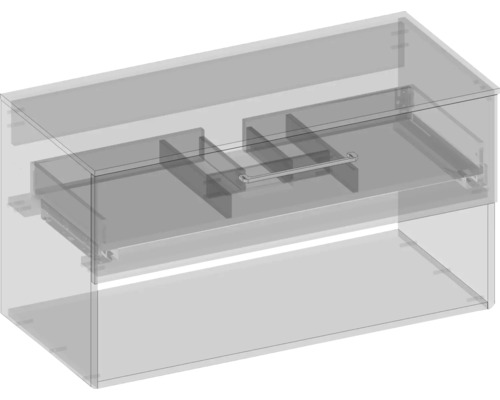 Vue intérieure d''un meuble bas de salle de bains avec tiroirs et porte-serviettes