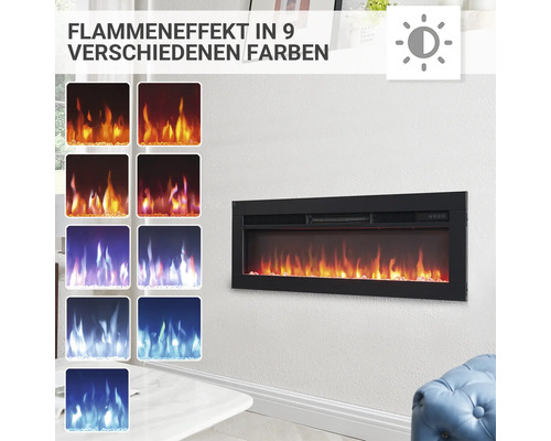 Elektrischer Kamin mit neun verschiedenen Flammeneffekten zur Wandmontage