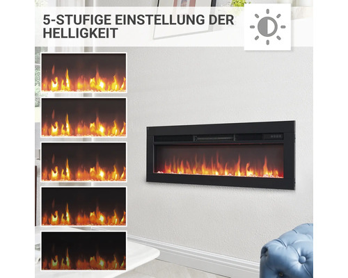 Elektrischer Kamin mit fünfstufiger Helligkeitseinstellung zur Wandmontage