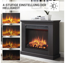 Elektrischer Kamin mit vierstufiger Helligkeitseinstellung.