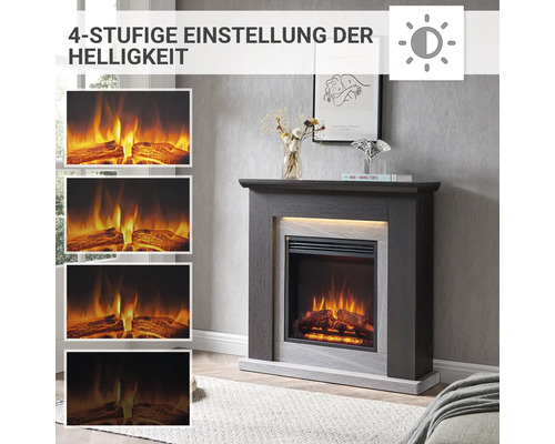 Kamin mit vierstufiger Helligkeitseinstellung im Wohnzimmer