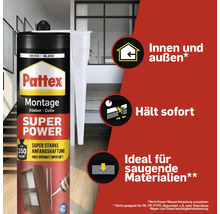Pattex Montagekleber Super Power mat Patrone an Düse fir Bannen- a Baussentberäicher