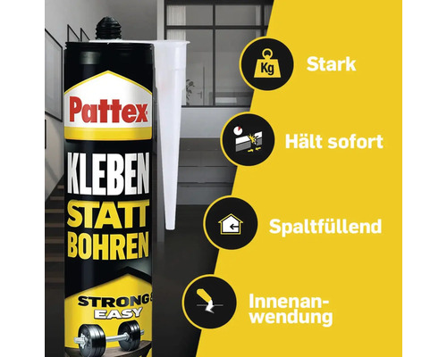Pattex Kleben statt Bohren Montagekleber Kartusche mit Eigenschaften stark, hält sofort, spaltfüllend und Innenanwendung