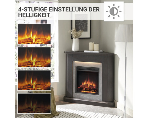 Elektrischer Eckkamin mit vierstufiger Helligkeitseinstellung