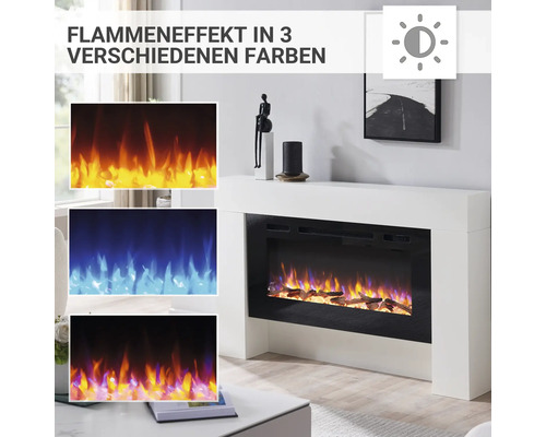 Elektrokamin mit Flammen in drei verschiedenen Farben