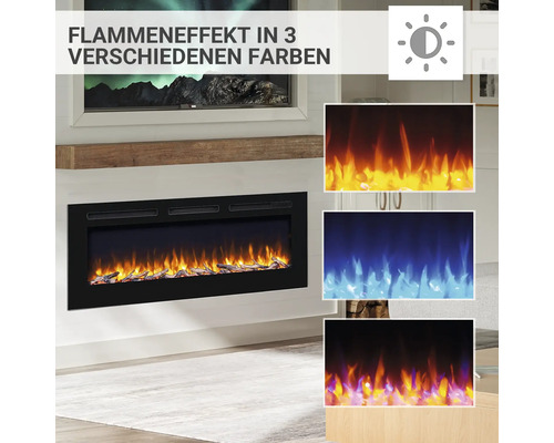 Cheminée électrique avec effet de flamme en trois couleurs différentes