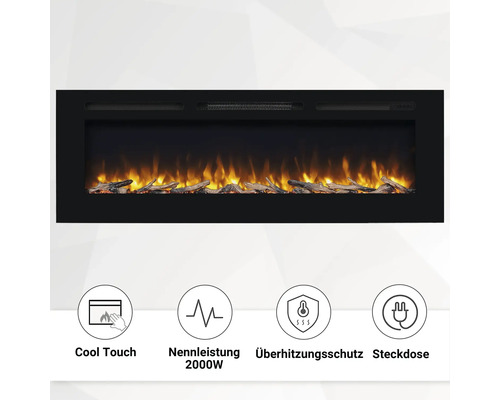 Cheminée électrique avec dissipateur thermique, puissance nominale 2000 watts, protection contre la surchauffe et prise de courant