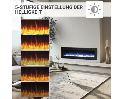 Dekorativer Elektrokamin mit fünfstufiger Helligkeitseinstellung in Wohnzimmerumgebung