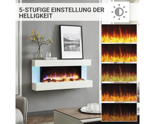 Elektrischer Kamin mit fünf Helligkeitsstufen zur Wandmontage