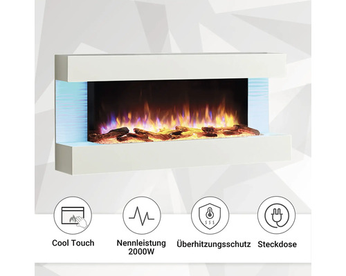 Elektrischer Wandkamin mit Flammeneffekt und Überhitzungsschutz