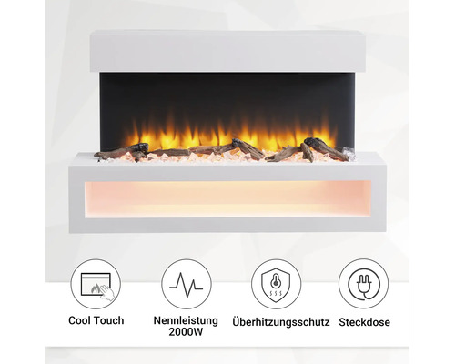 Cheminée électrique avec flammes, bûches et cristaux simulés