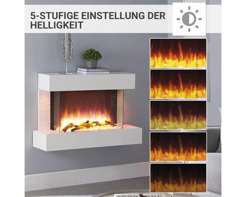 Cheminée murale électrique avec cinq niveaux de luminosité