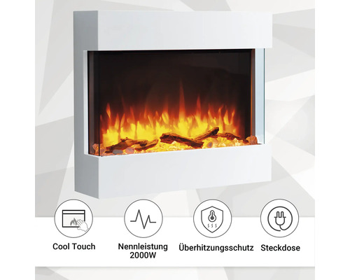 Dekokamin in Weiss mit Cool Touch, Nennleistung 2000 Watt, Überhitzungsschutz und Steckdose