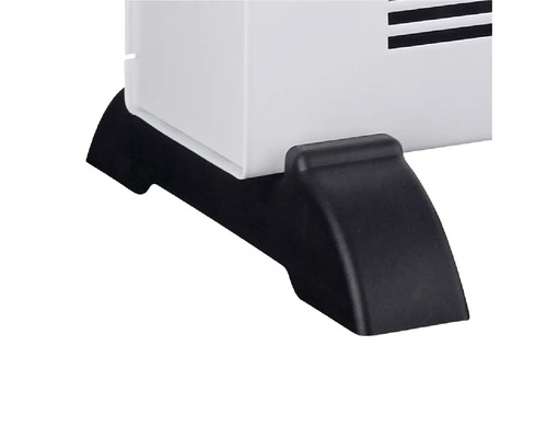 Detailansicht der schwarzen Standfüße eines Heizgeräts.