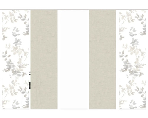 Schiebevorhang mit Blätterdesign und Stoffbahnen