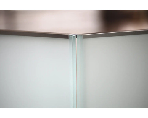 Vue détaillée d''une cabine de douche avec des éléments en verre et un cadre métallique