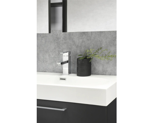 Salle de bains moderne avec lavabo, robinet et plante en pot