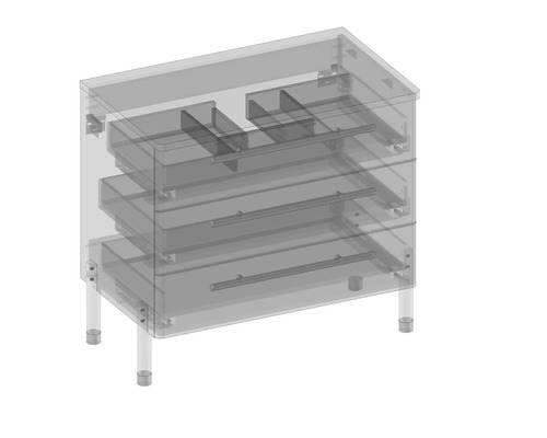 Waschbeckenunterschrank mit mehreren Schubladen und Beinen