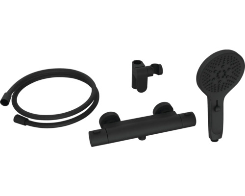 Set de douche avec douchette à main, mitigeur thermostatique et flexible de douche
