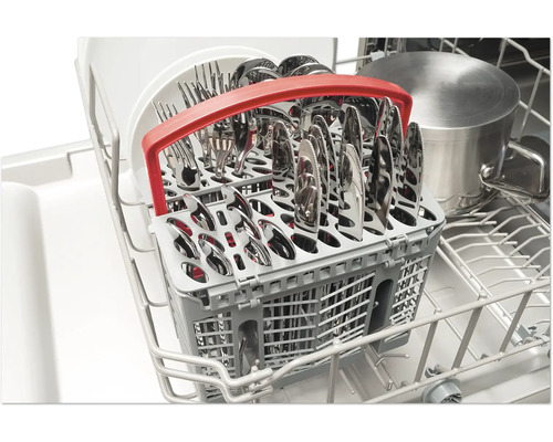 Geschirrspüler mit Besteckkorb und Kochtopf