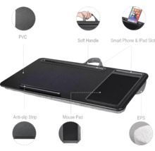 Bureau pour genoux avec surface en PVC, poignée, support pour smartphone et tablette, bande antidérapante, tapis de souris et rembourrage EPS