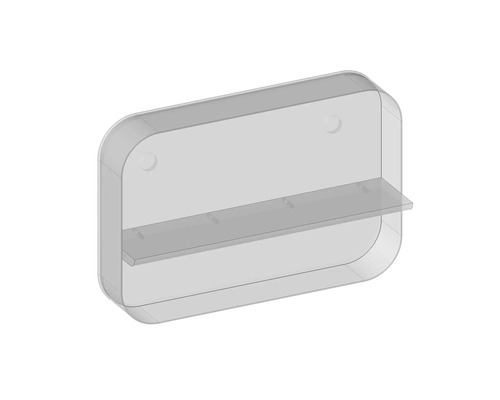 Wandregal aus transparentem Kunststoff mit Ablage