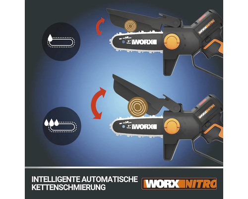 Lubrification automatique de la chaîne de la tronçonneuse sans fil Worx Nitro