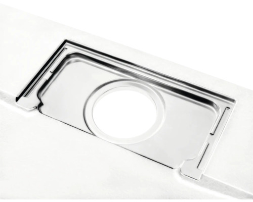 Edelstahlspüle mit rechteckigem Becken und rundem Abfluss