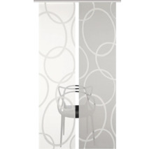 Schiebegardine mit Kreismuster und Stuhl