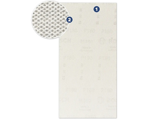 Schleifpapier mit Körnung und vergrößerter Detailansicht der Oberfläche