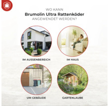 Anwendungsbereiche von Brumolin Ultra Rattenköder: im Aussenbereich, im Haus, um Gebäude, Gartenlaube.