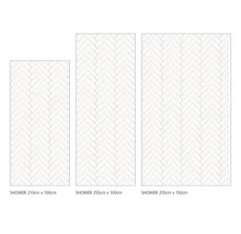 Trois panneaux de douche de différentes tailles avec motif à chevrons.