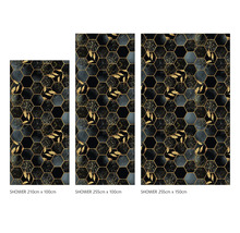 Trois panneaux de douche de différentes tailles avec motif hexagonal et design de feuilles.