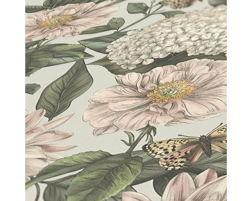 Tapete mit Blumen und Schmetterlingen