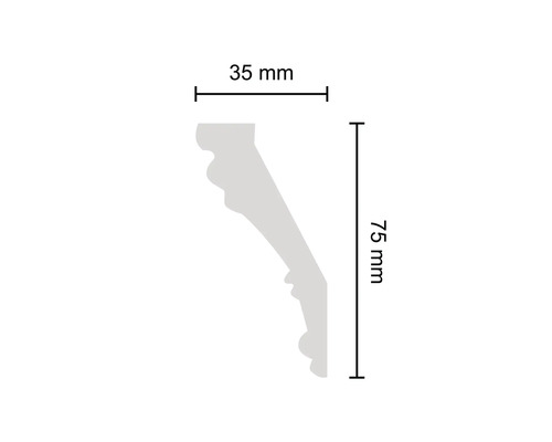 Abmessungen einer Zierleiste: 35 mm breit und 75 mm hoch
