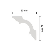 Section transversale d une moulure de plafond avec des dimensions de 50 millimètres par 50 millimètres