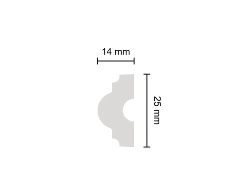 Baguette profilée avec les dimensions 14 mm x 25 mm