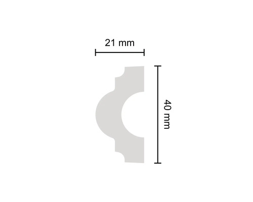 Section de la moulure profilée avec dimensions 21 mm et 40 mm