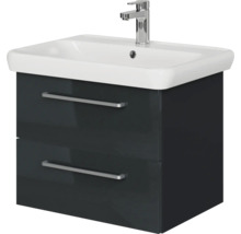 Badmöbel-Set Pelipal Sunline 105 BxHxT 69 x 200 x 48,5 cm Frontfarbe anthrazit mit Keramik-Waschtisch Waschtischunterschrank und Spiegelschrank mit LED-Beleuchtung