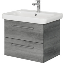 Badmöbel-Set Pelipal Sunline 105 BxHxT 69 x 200 x 48,5 cm Frontfarbe graphit struktur quer mit Keramik-Waschtisch Waschtischunterschrank und Spiegelschrank mit LED-Beleuchtung