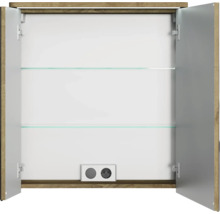 Badmöbel-Set Pelipal Sunline 105 BxHxT 69 x 200 x 48,5 cm Frontfarbe Eiche riviera mit Keramik-Waschtisch Waschtischunterschrank und Spiegelschrank mit LED-Beleuchtung