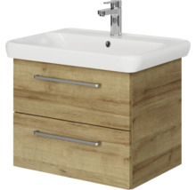Badmöbel-Set Pelipal Sunline 105 BxHxT 69 x 200 x 48,5 cm Frontfarbe Eiche riviera mit Keramik-Waschtisch Waschtischunterschrank und Spiegelschrank mit LED-Beleuchtung