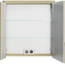 Badmöbel-Set Pelipal Sunline 105 BxHxT 66 x 200 x 46,5 cm Frontfarbe Polar Pinie mit Keramik-Waschtisch Waschtischunterschrank und Spiegelschrank mit LED-Beleuchtung